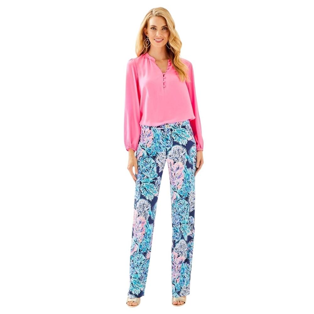 Lilly Pulitzer Malorie Pants Womens 4 High‎ Tide Navy Party In Paradise Colorful